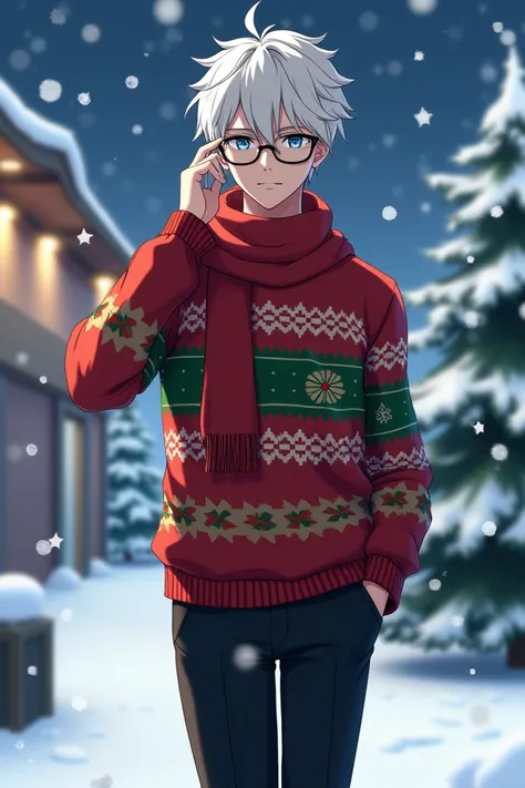 Make Gojo with glasses black with Christmas clothes