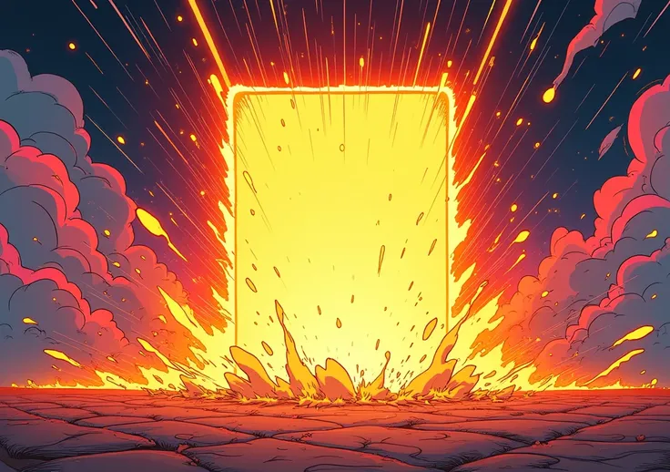 A rectangular explosion in the colorful anime manga style