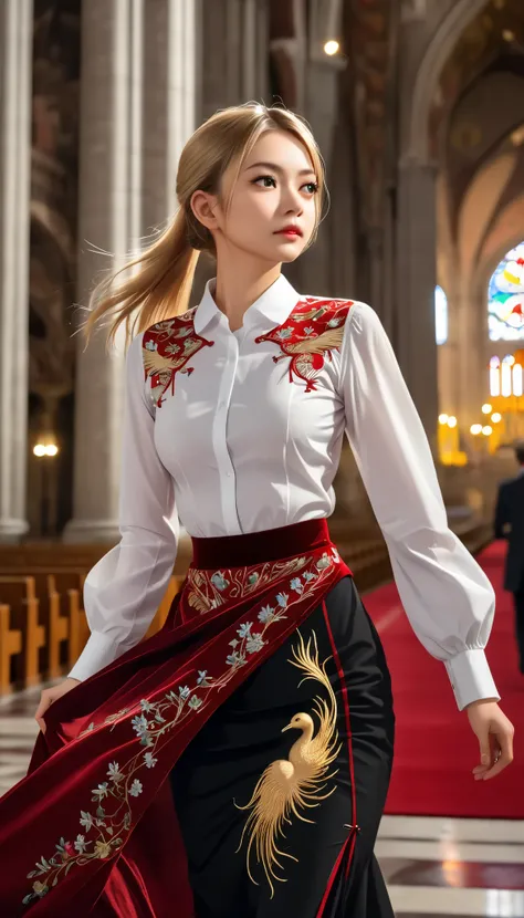 light particles, soft lighting, volumetric lighting, intricate details, finely detailed,1girl, solo, office worker, slim and healthy body, full body shot, (nudity:0.5), (beautiful and small bouncing ample breasts:1.5) and a huge waist,blonde hair, long hai...