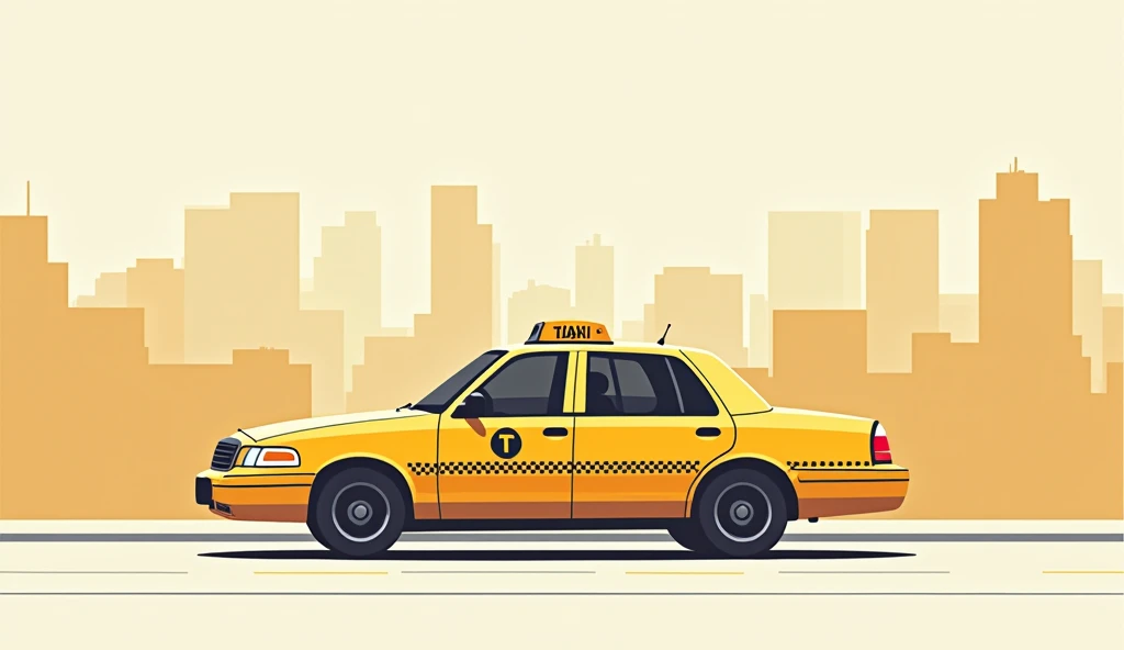 Minimalist vector style drawing of a taxi going down the street