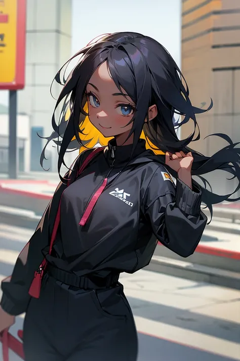 Young Adult, Female, Happy Expression, Street Clothes, Black color skin.