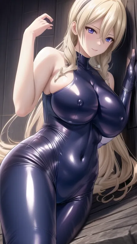   erotic、Big Breasts, Alone,  black and light blue latex competitive swimsuit　Hydra Suit,  Purple Wicked Background 、  best quality,  detailed face ,  detailed eyes on board,  high definition ,、 Evil Evil Female Executive、Glare、smile、Contempt、Disgust、 dye ...