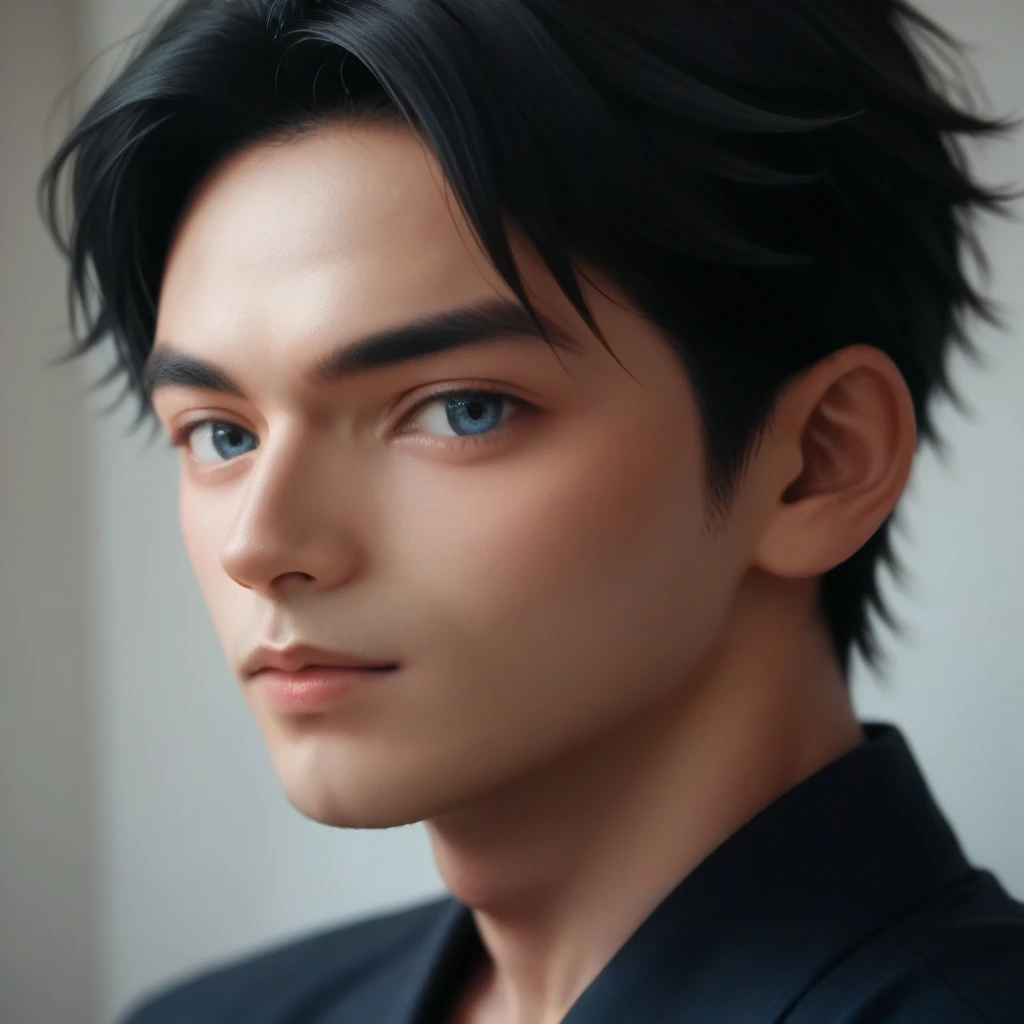 Black-haired boy,dark blue eyes like deep sea,Age 19, Japanese,Nagi XL,Xiaoyan slim, best quality, portrait,( Realistic)8k