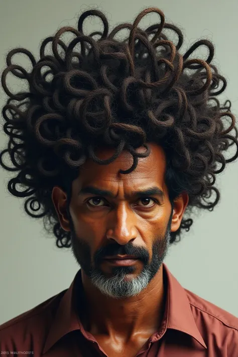  I want you to create an Indian man with super defined curly hair that looks like tubes and only that hair and no more, I also want him to look super realistic 