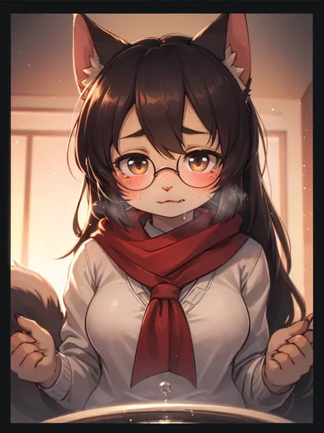 First Love , being Confessed , School cat girl, Cat Whiskers , winter school uniform, hide mouth by scarf , round glasses , Disarray tied hair , butter face , loose body , Freckles , ugly geek , steamy breath , winter , in the school , about to pee , A lit...