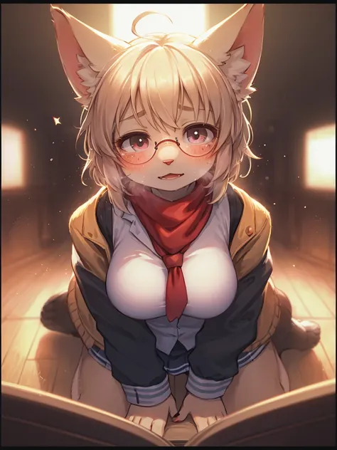 First Love , being Confessed , School cat girl, Cat Whiskers , winter school uniform, hide mouth by scarf , round glasses , Disarray tied hair , butter face , loose body , Freckles , ugly geek , steamy breath , winter , in the school , about to pee , A lit...