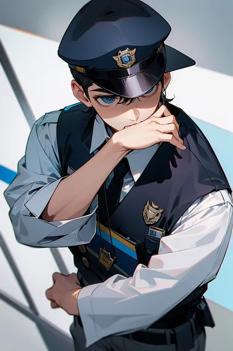 Young Adult, male, Sad Expression, Police Clothes, Police Badge