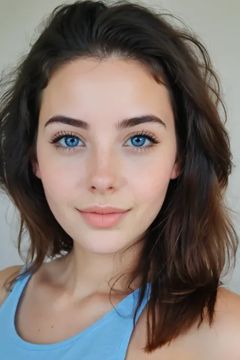 fait moi un visage de face doux dune fille belle de 23ans, avec un nez jolie aux yeux bleu claire, aux cheveux noir brun et la peux métisse, 