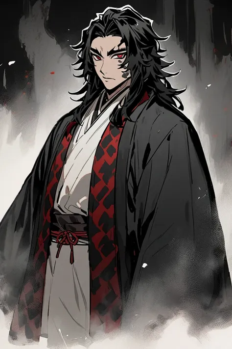 Play a masculine Demon Slayer character from the Tsugikuni family with hair like Yorichis reddish eyes Haori type O from Kokushibo