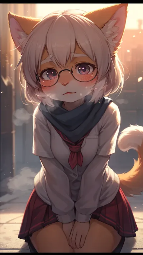 First Love , being Confessed , School cat girl, Cat Whiskers , winter school uniform, hide mouth by scarf , round glasses , Disarray tied hair , butter face , loose body , Freckles , ugly geek , steamy breath , winter , in the after school ground , about t...