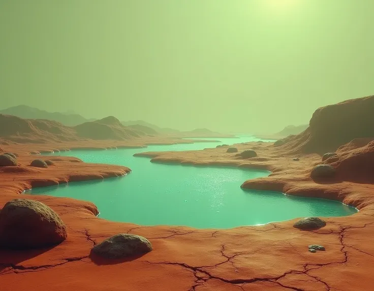 Animation of a planet without water ,  where bubbling methane lakes replace seas.