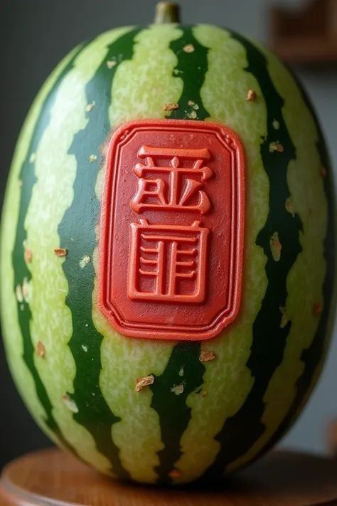 Watermelon on the engraving joins the name of QIN