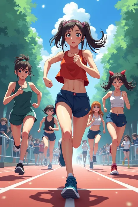 Athletic anime girls running 