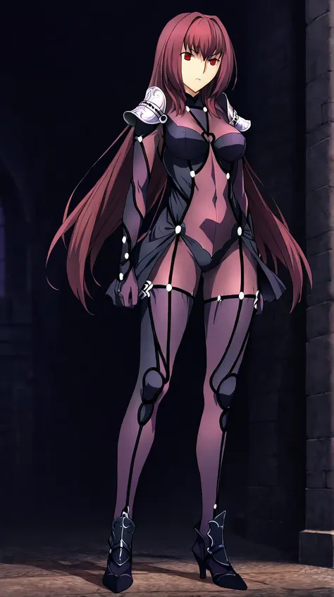 high resolution, masterpiece, necessary, detail, best quality, quality, necessary, tall details, High details, Precise, full body

 1girl, alone, linda,  Costume, ufotable style, ufotable anime,

castle in ruins, dark,

Scathach, scathach Fate Grand Order,...