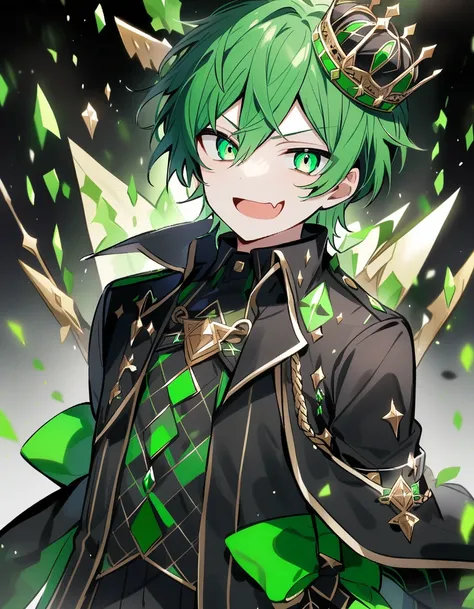  boys　 young man with sharp face　Prince&#39;s clothes　Black clothes　crown　Idol　 green hair　 green decoration　