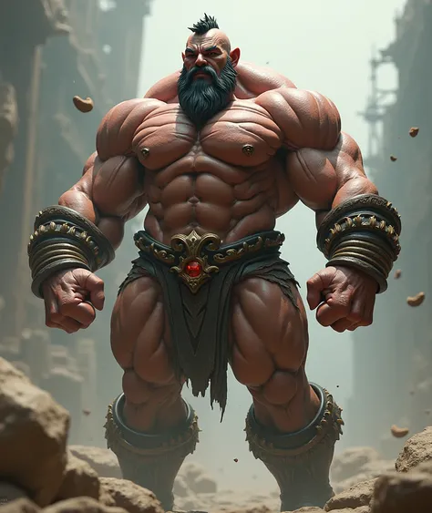 A hyper-muscular all-powerful muscle god with no visible body fat. Extra supermassive pectoral muscles are prominent and overdone. Extra broad wide muscular shoulders. Wasp-like tight flexed waist. 