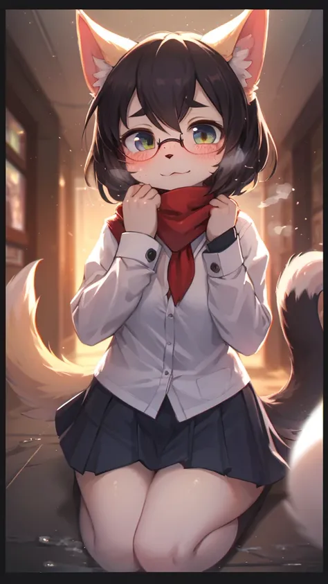 First Love , being Confessed , School cat girl, Cat Whiskers , winter school uniform, hide mouth by scarf , round glasses , Disarray tied hair , butter face , loose body , Freckles , ugly geek , steamy breath , winter , in the after school ground , (Sumilu...