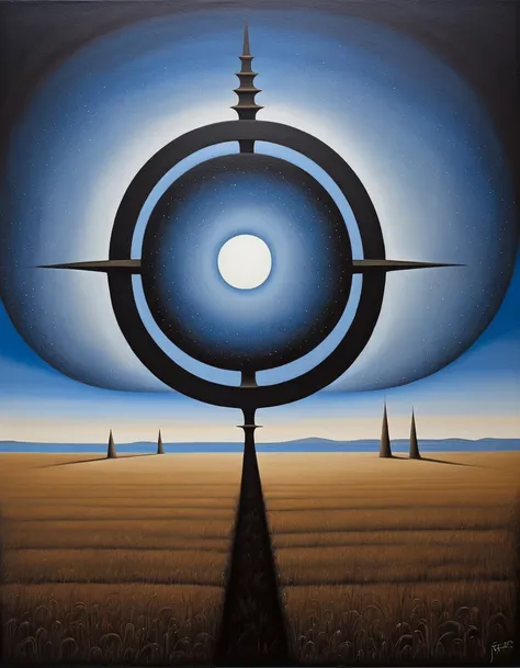 Cubist artwork in the style of rafal olbinski,rafal olbinski style, (art by Josef Capek:0.8) and (Alan Kenny:1.0) , painting, Fascinating ([Stargate|Barn]:1.3) , detailed with Western patterns, masterpiece, fauna and Beehive background, Realistic, Regret, ...