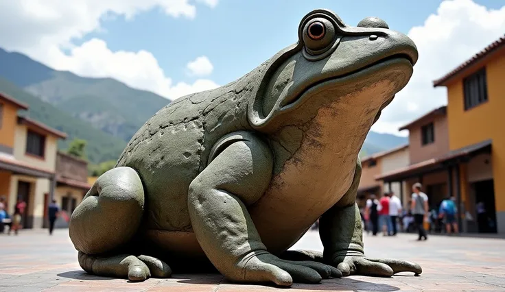 Give me the statue of a stone toad in Pasco, Peru. 