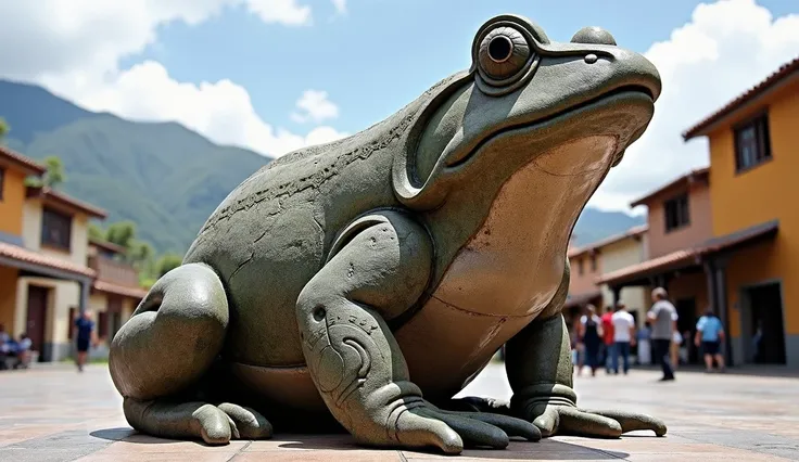 Give me the statue of a stone toad that is in the hills in Pasco, Peru. 