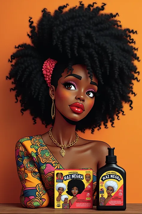 Create a salon specializing in Afro hairstyles with women with curly and frizzy hair in the packaging and logo with the name Raíz Negra on a wall 