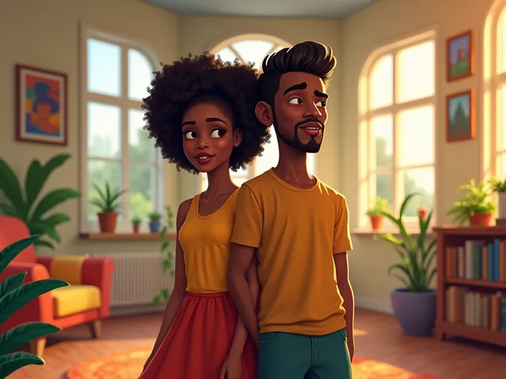 black man and black woman looking with a bright environment at home