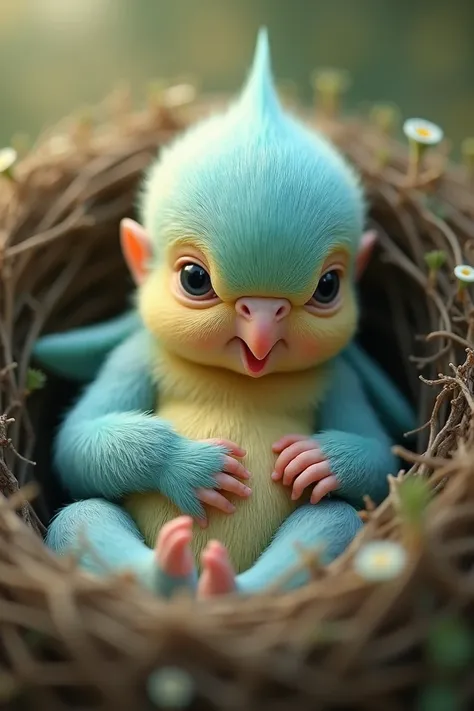 Create a newborn baby from a human with a parakeet 