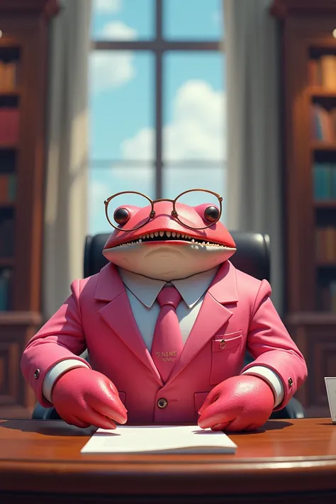 Pink crab who is a lawyer 
