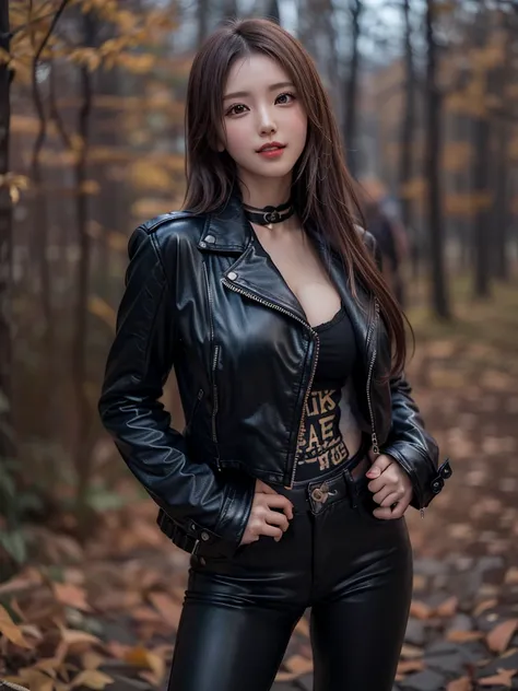 (8k, Photographically,  RAW photos ,  best quality: 1.4), Very beautiful expression, ( realistic face),A gaze that seduces the viewer, ( real skin ),  ultra high resolution with forest background,  surrenders ,  high definition, Big beautiful breasts, beau...