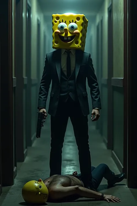 Patrick Holden, a Glock 42 SpongeBob‘s head while there is a dead body on the floor