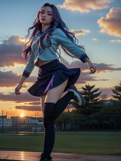 (1 lady), The beautiful, (Best quality at best:1.4), (ultra - detailed), (extremely detailed CG unified 16k), ((masterpiece)), ((best quality)), ((highres)), ((detailed background)), solo, gym woman body, natural lighting, sunset, (ichinose kotomi, amazing...