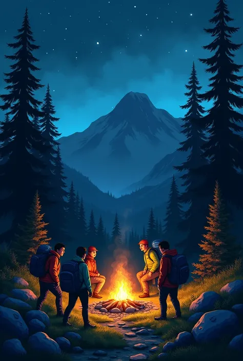 Book cover with night camp theme