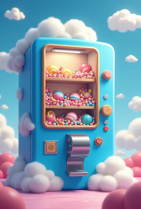 I want a drawing of a vending machine ,  of candies , Let it be claw , Of color blue,  with clouds painted on the outside of the machine 
