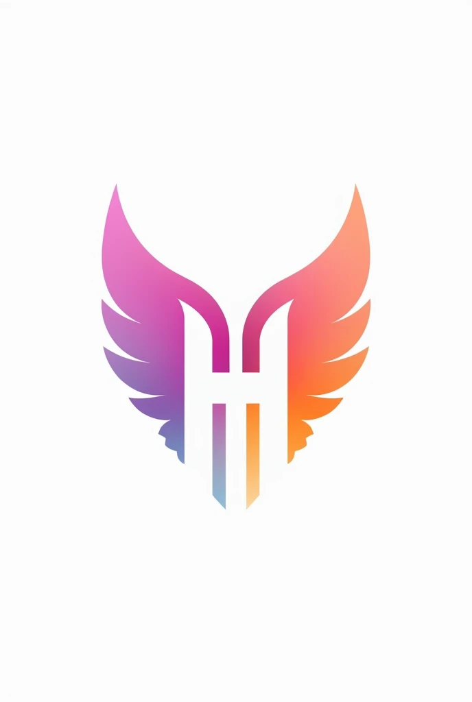 Création dun Logo pour une entreprise nommé Horus. Logo avec une seule lettre de couleur blanche se détachant du fond également blanc par des éléments colorés en forme dailes. Les Couleurs sont des dégradés du violet rose au orange.