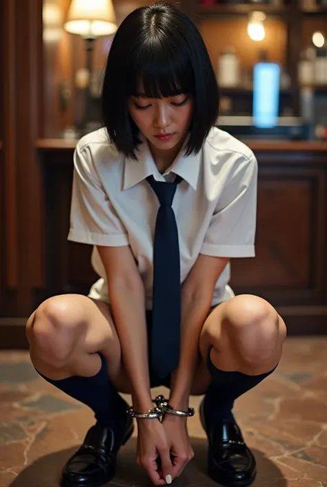 whole body,Extreme bowel movements,Squat deeply,Nightclubs in Shibuya,  20 year old Japanese woman turning her butt,japanese,cute,Idol,Idol, portrait,Model, short bob,bangs, black hair, small breasts,Gloss, High Waist Black Underpants,（ small ass ）,Take of...