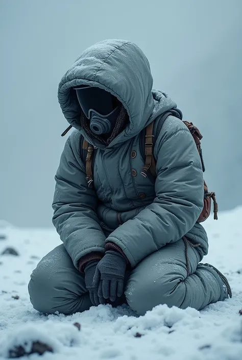  Arctic exploration background  , Draw a dark overall picture of the ,  Very cold ,  Its snowing , Thick padding ,  Cover your head with padded clothes , Cover your face with goggles and a mask that makes your eyes invisible because the tinting is dark, Kn...