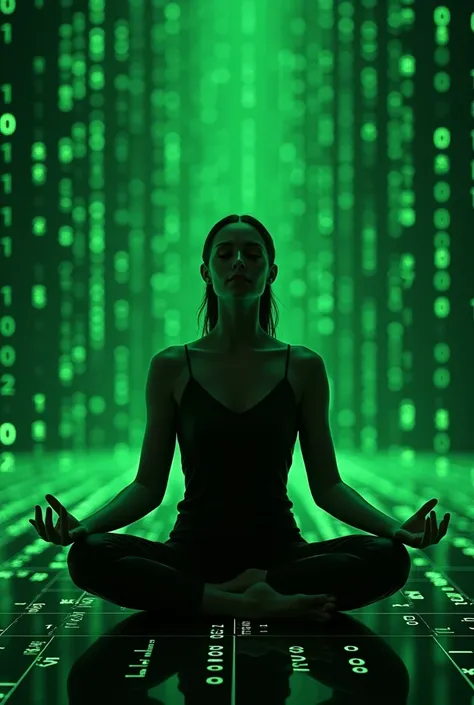 Do it sitting with a green hexadecimal code background like the one in Matrix