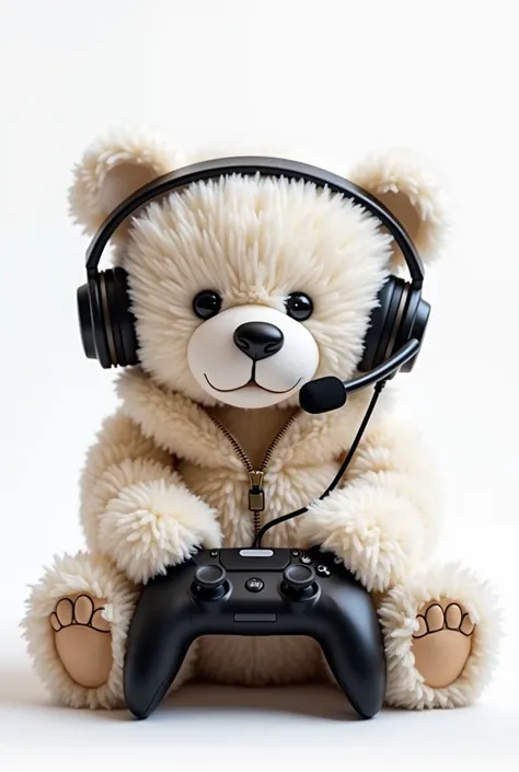 Gamer teddy bear,  white background 