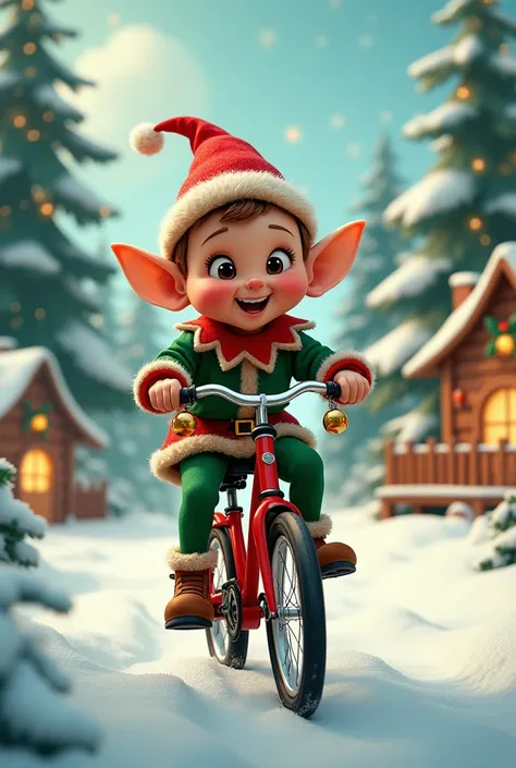 Create a Christmas elf riding a bicycle