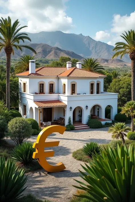 a real photo of a house with a euro symbol that gives the feeling of valuation of a property in Tenerife