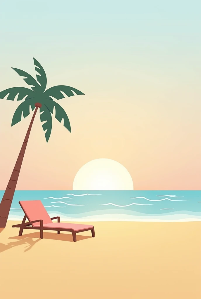 A modern, minimalist summer-inspired design featuring a tranquil beach scene at sunset. The image includes a clean horizon line where the ocean meets the sky, with soft pastel hues of orange, pink, and light blue blending seamlessly. In the foreground, the...