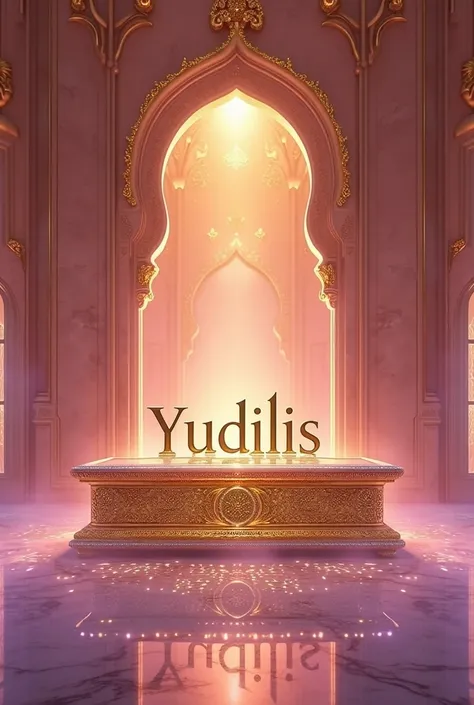  Create the name of Yudilis on top of an altar divinely decorated in gold and diamonds, a mosque in pink marble angelic colored lights