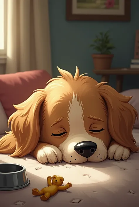  Sick dog in realistic cartoon