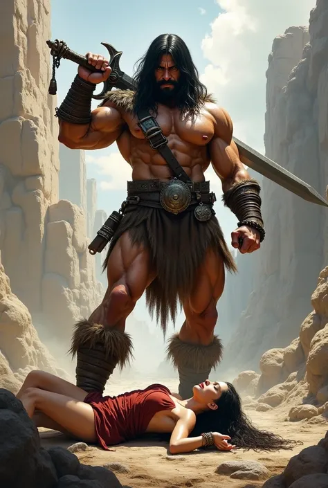 Do Conan the Barbarian with a woman at your feet
