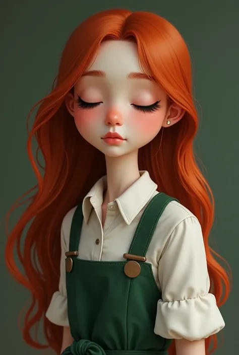  a girl of about  ,  with red and long hair that reaches a little lower than the shoulders ,  she has a smooth and well-kept .  She always has her eyes closed because her mother tore out her eyes as a  so she has no eyes and they always remain closed,  but...