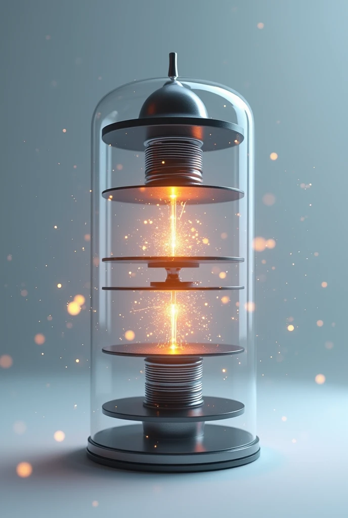 Create an image where the plates are filled with a positive charge and a negative one, Regarding the operation of the capacitors 