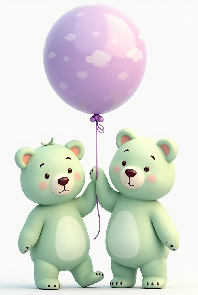 Make a green and lilac baby shower decal where two bears hold a balloon 
