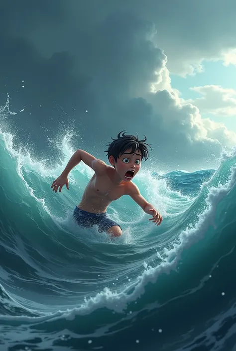 Animation of a  in danger of drowning in the sea