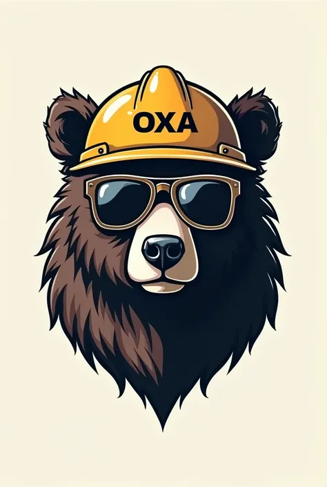 Create a logo for a real estate company that wears a bear with sunglasses and an engineers helmet.  Try to make the style something more minimalist, formal and business . Besides,  add the word oxci to the helmet . asimismo, Add the name :  Oxa Construccio...