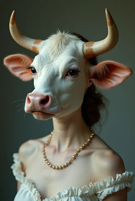 A woman with expensive skin and a cows face 